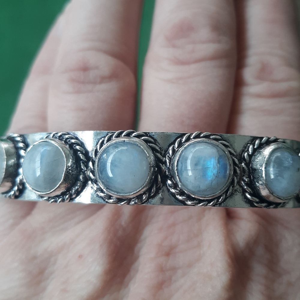New Rainbow Moonstone Silver Cuff Bracelet